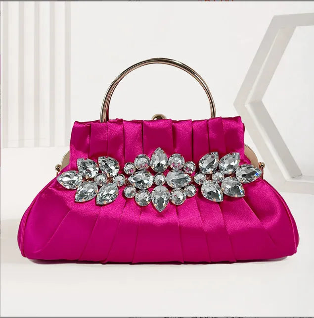 Women's Metallic Hasp Closure Rhinestone Trendy Evening Handbags