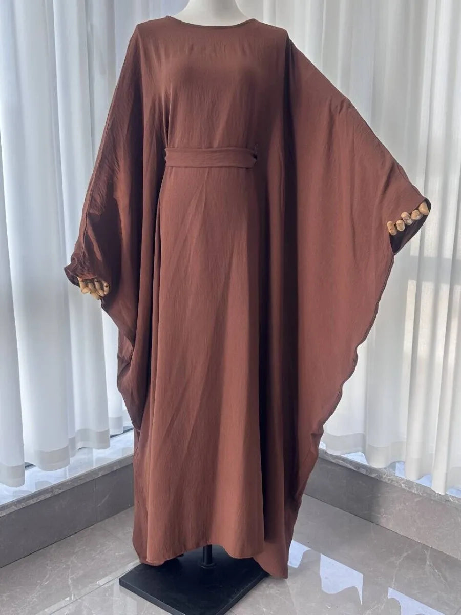 Women's Arabian Polyester Full Sleeves Solid Pattern Long Dress