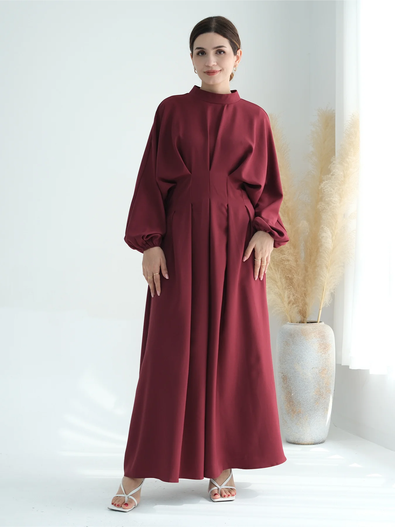 Women's Arabian Polyester Full Sleeves Solid Pattern Casual Dress