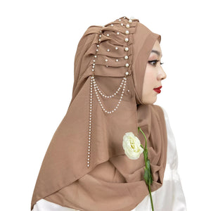 Women's Arabian Polyester Head Wrap Pearl Pattern Cap Hijabs