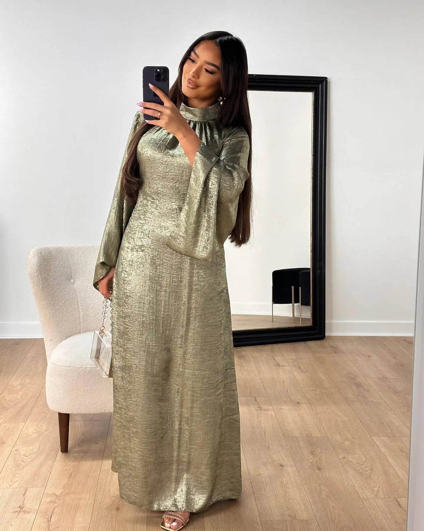 Women's Arabian Polyester Full Sleeve Sequin Pattern Casual Dress