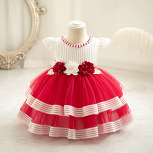 Kid's Girl Polyester Short Sleeves Patchwork Pattern Princess Dress