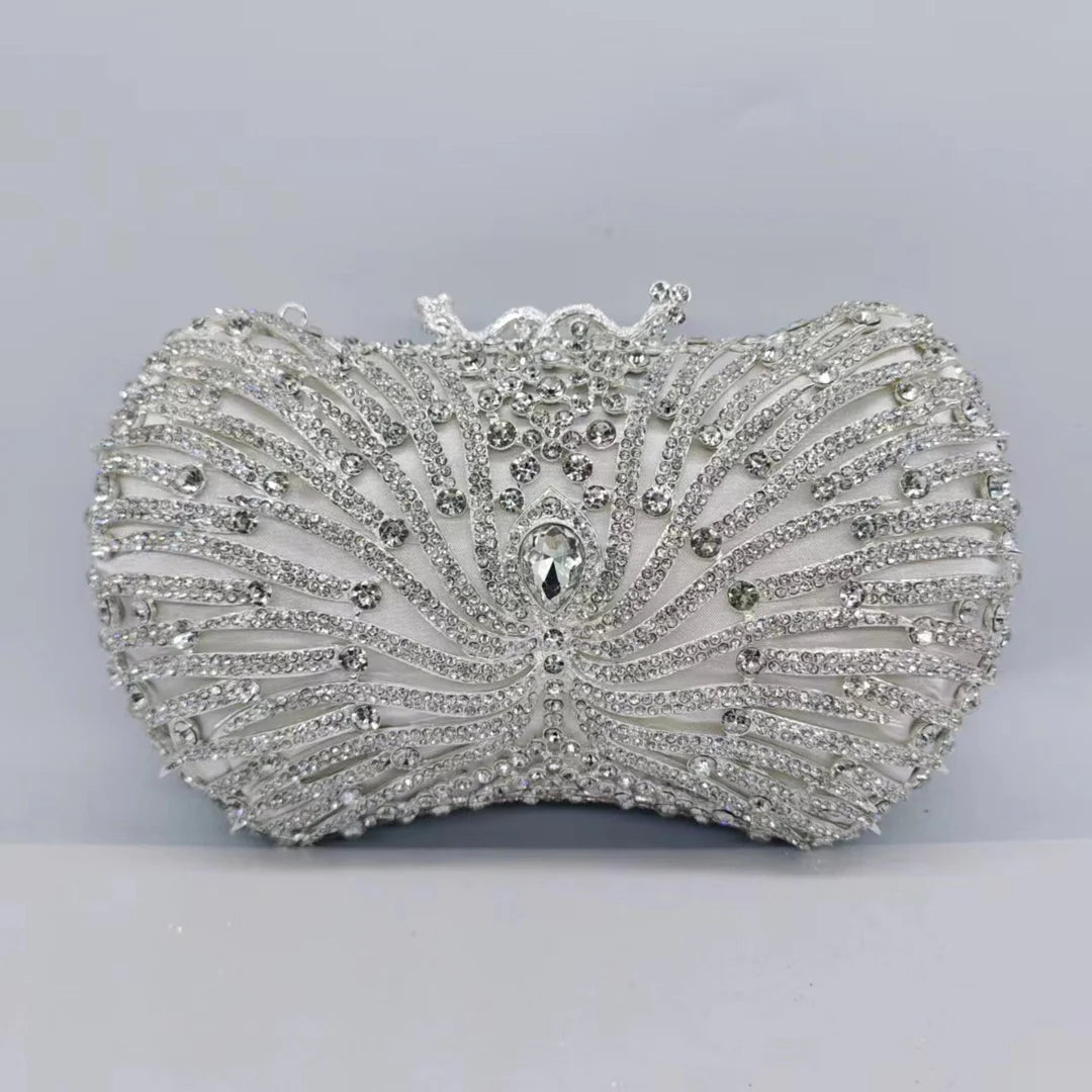 Women's Metallic Hasp Closure Rhinestone Pattern Wedding Clutch