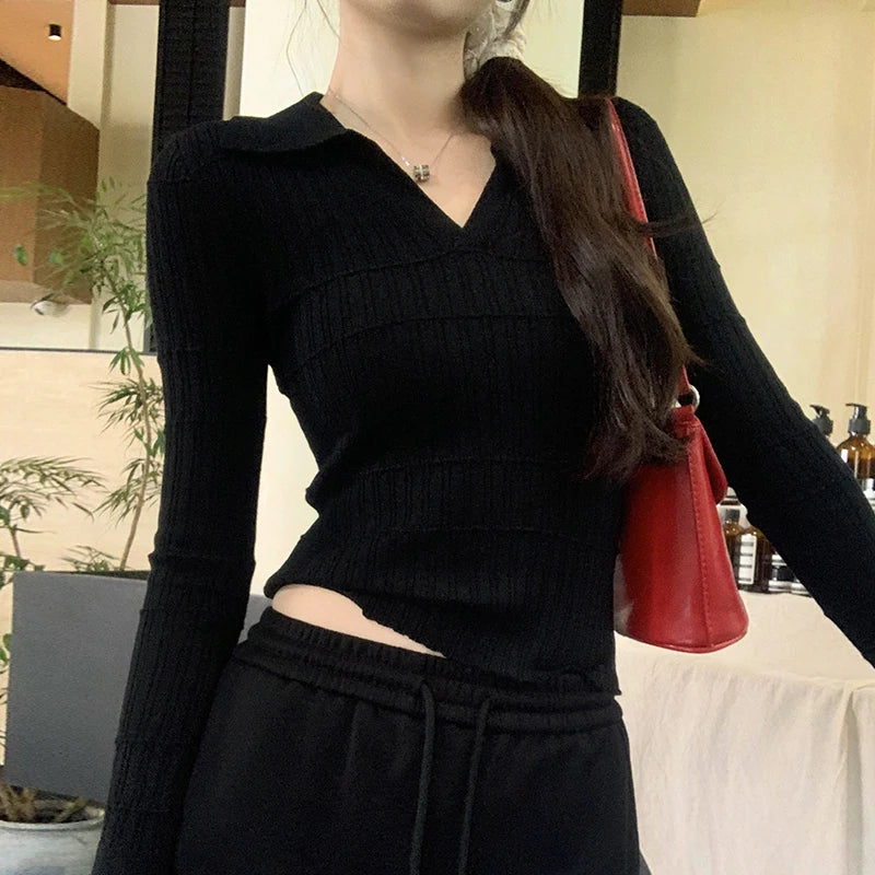 Women's Polyester V-Neck Long Sleeve Striped Pattern Casual Tops