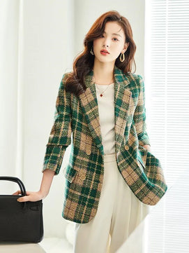 Women's Polyester Notched Full Sleeves Double Breasted Blazer