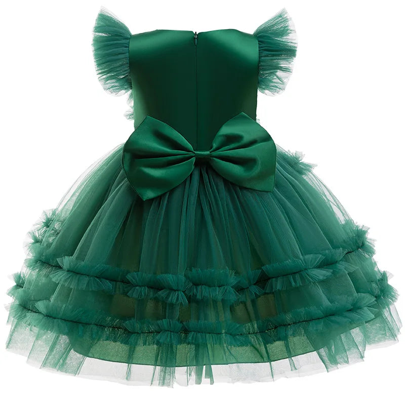 Kid's Girl Polyester O-Neck Short Sleeves Ruffle Pattern Dress