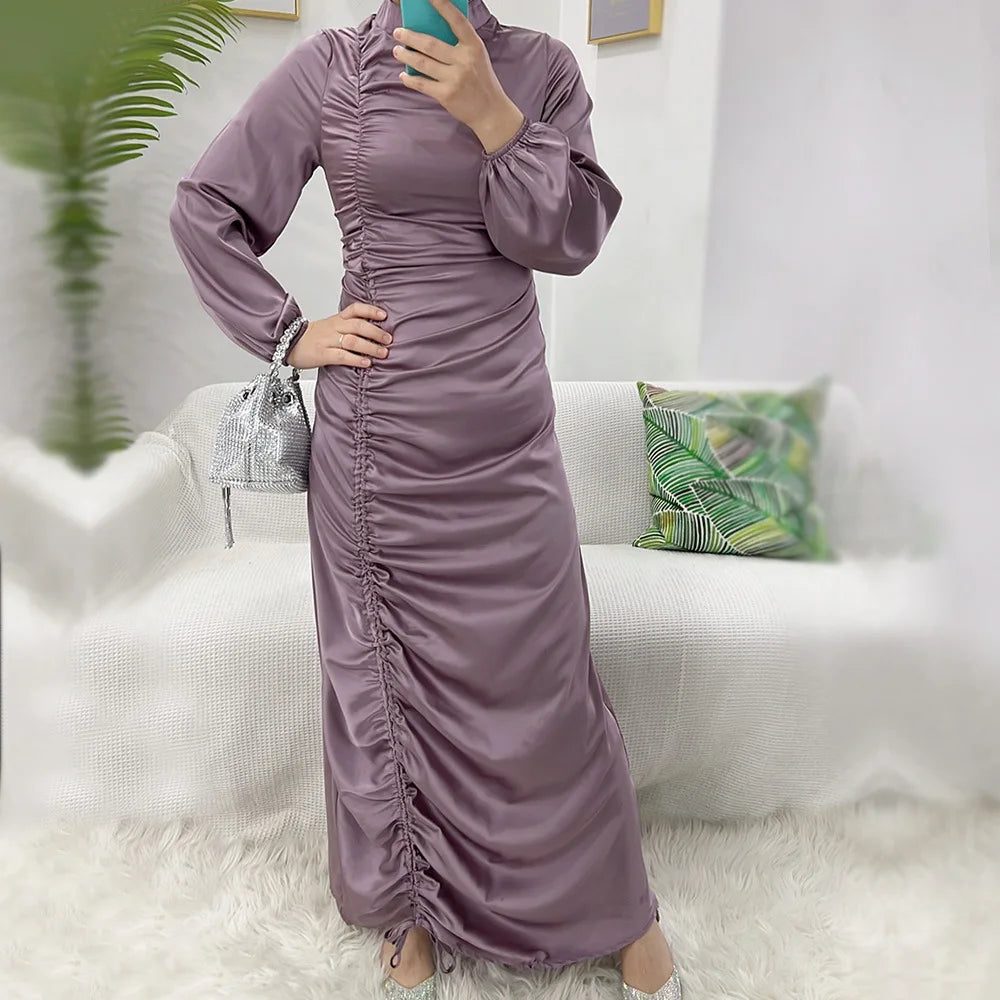 Women's Arabian Polyester Full Sleeves Pleated Casual Dress