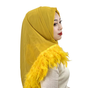 Women's Arabian Polyester Head Wrap Feather Pattern Elegant Hijabs