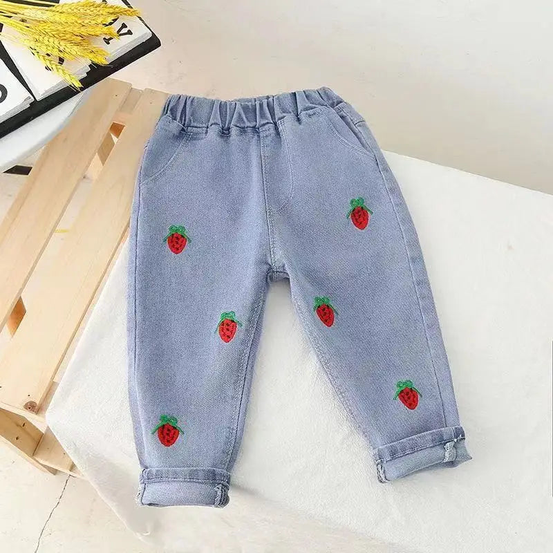 Kid's Cotton Elastic Waist Closure Denim Casual Wear Trouser