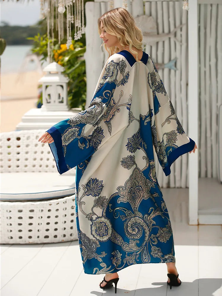 Women's Polyester Long Sleeves Printed Pattern Swimwear Cover Up