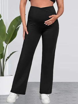 Women's Polyester High Waist Solid Pattern Maternity Trouser