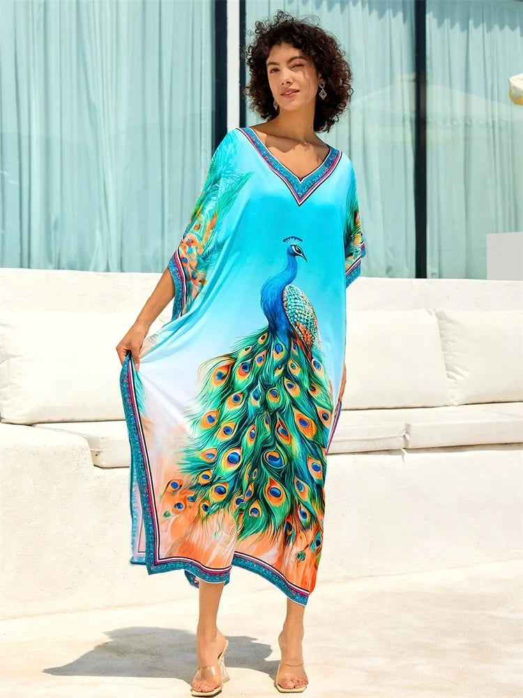 Women's Polyester Short Sleeves Printed Pattern Swimwear Cover Up