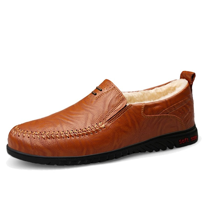 Men's Genuine Leather Round Toe Slip-On Closure Casual Wear Shoes