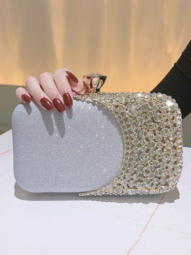 Women's Metallic Hasp Closure Rhinestone Classic Wedding Clutch