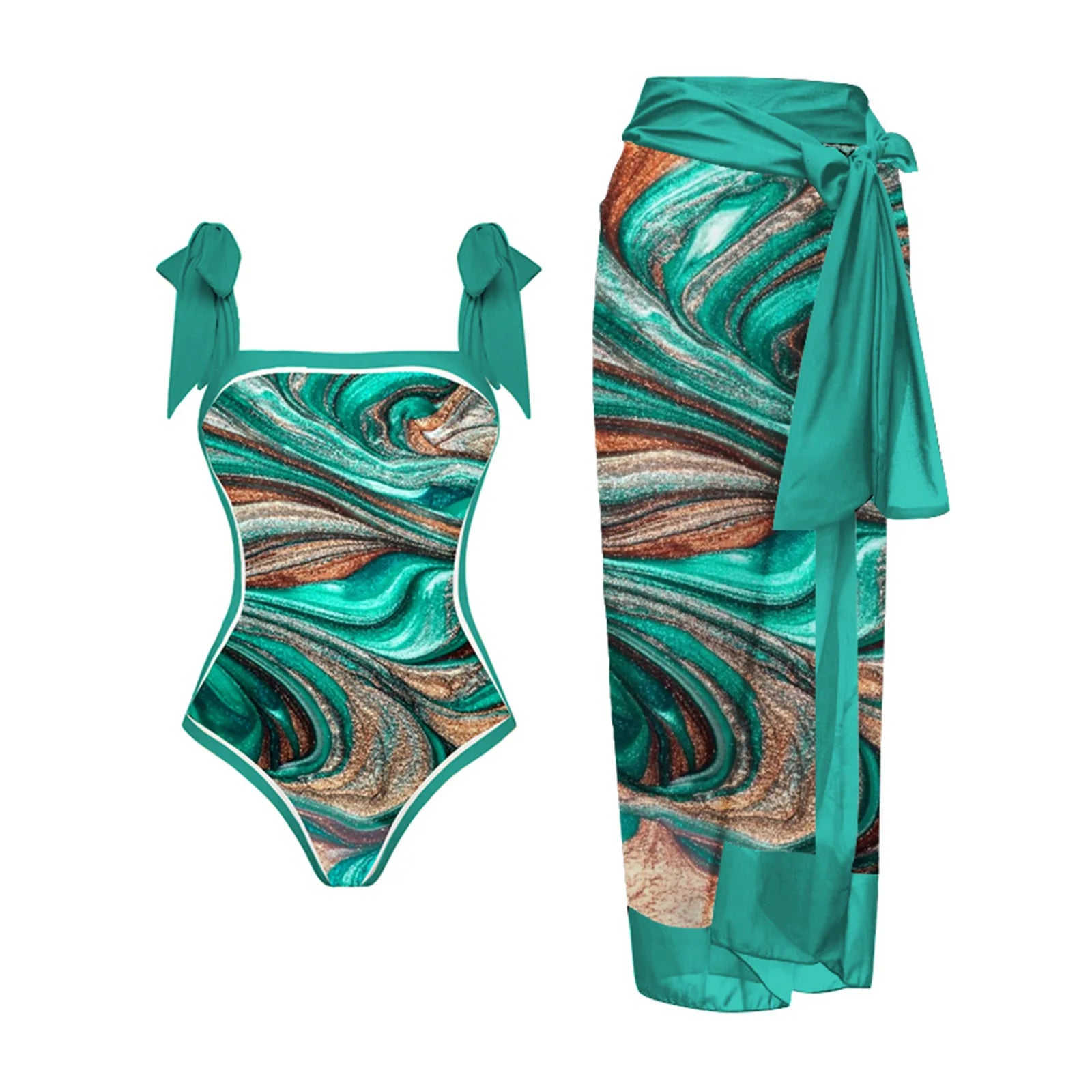 Women's Polyester Square-Neck Printed Pattern Bathing One-Piece