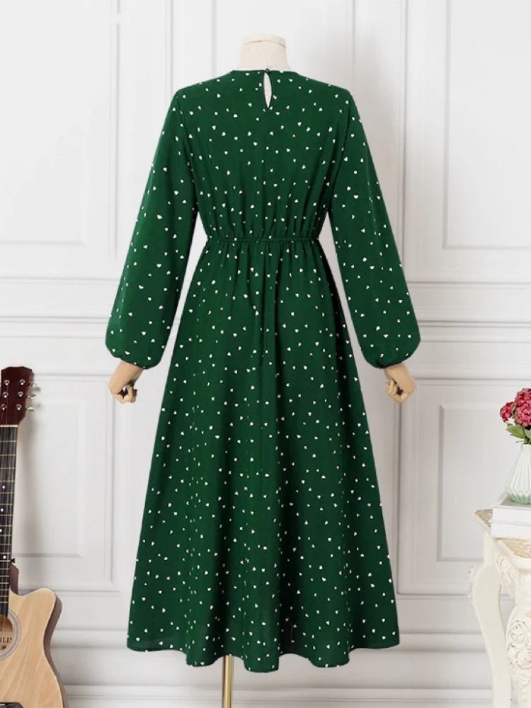 Women's Arabian Polyester Full Sleeves Dotted Pattern Dress