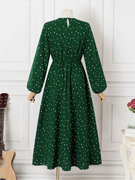 Women's Arabian Polyester Full Sleeves Dotted Pattern Dress