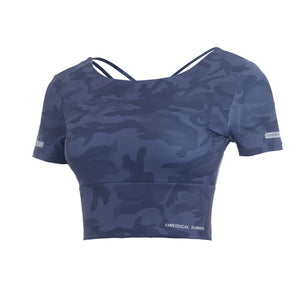 Women's Nylon Short Sleeves Camouflage Pattern Yoga Fitness Tops