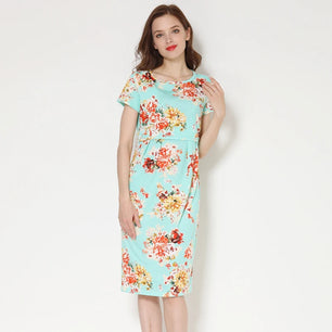 Women's Rayon O-Neck Short Sleeve Floral Pattern Maternity Dress