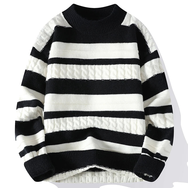 Men's Polyester Full Sleeve Striped Pattern Pullover Casual Sweater