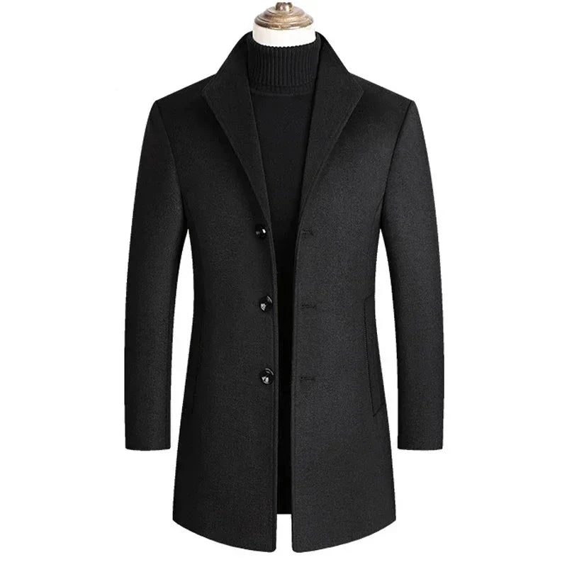 Men's Wool Turn-Down Collar Full Sleeves Single Breasted Coat