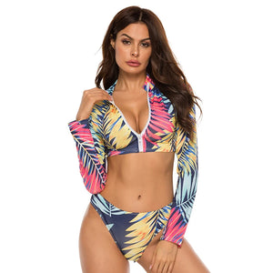 Women's Polyester Full Sleeve Printed Pattern Bathing Swimsuit