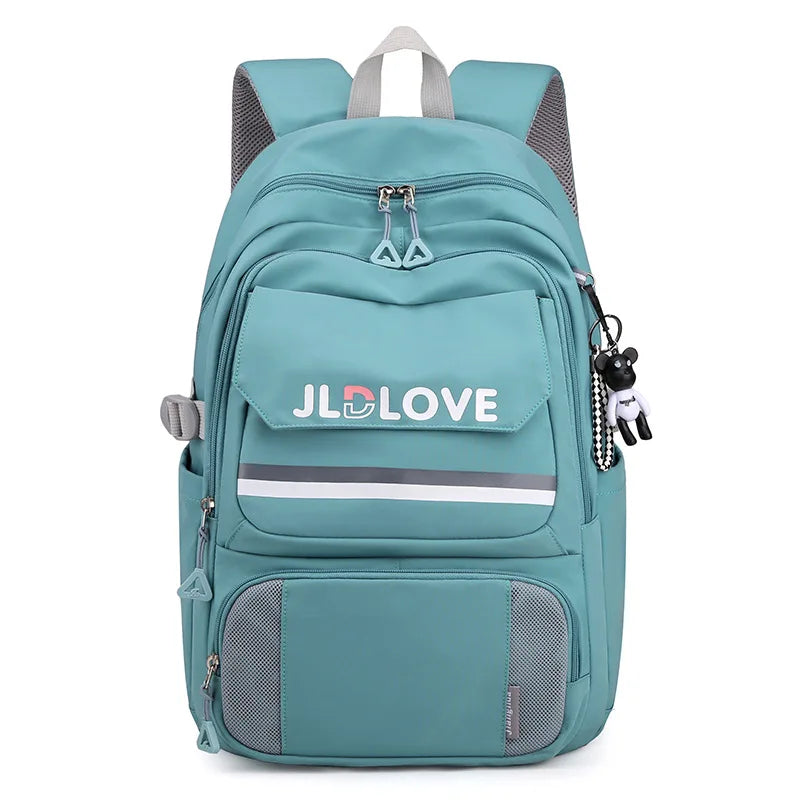 Kid's Girl Nylon Zipper Closure Letter Pattern School Backpack