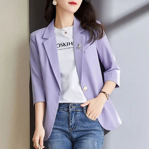 Women's Polyester Notched Collar Long Sleeve Single Button Blazer