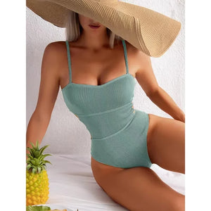 Women's Polyester High Waist Solid Pattern Bathing One-Piece