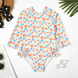 Kid's Polyester O-Neck Floral Pattern Trendy Bathing One-Piece