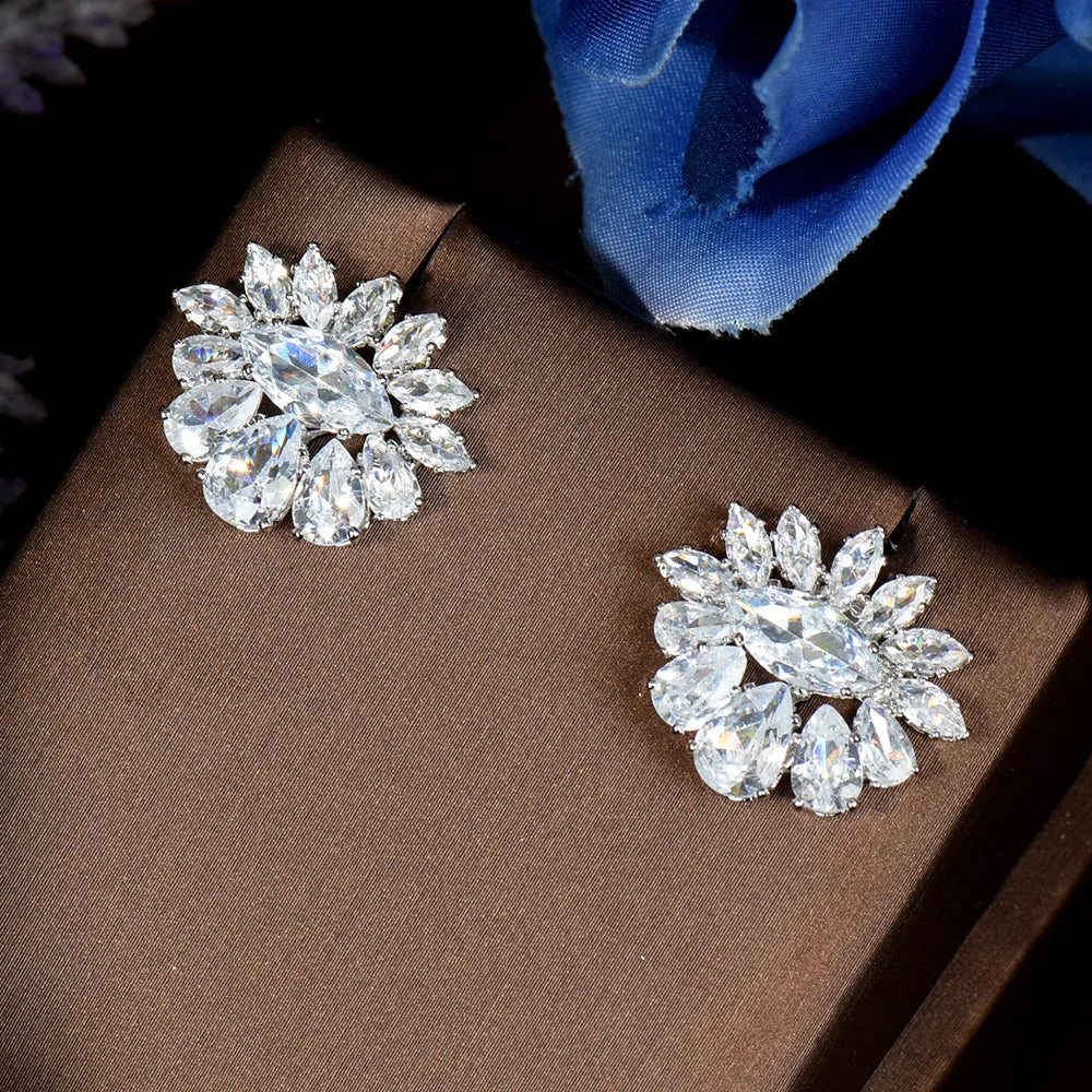 Women's Copper Cubic Zirconia Trendy Bridal Wedding Stud Earrings