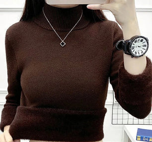 Women's Acrylic High-Neck Long Sleeve Pullover Casual Sweater