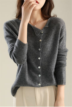 Women's Acrylic O-Neck Single Breasted Closure Casual Sweater