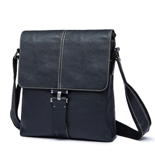 Men's Genuine Leather Waterproof Solid Pattern Shoulder Bag