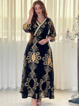 Women's Arabian Polyester Full Sleeves Embroidery Pattern Dress