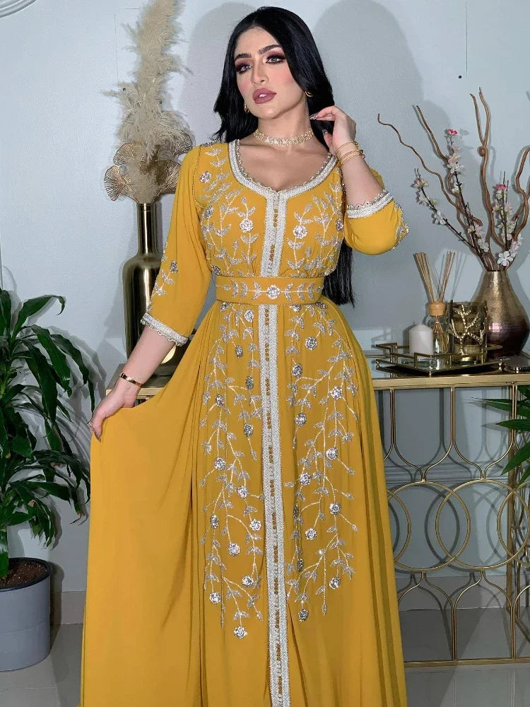 Women's Arabian Polyester Full Sleeve Embroidery Pattern Dress