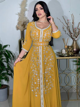 Women's Arabian Polyester Full Sleeve Embroidery Pattern Dress