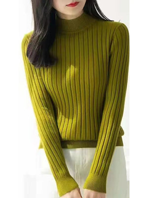 Women's Acrylic Mock Neck Full Sleeves Solid Pattern Casual Sweater