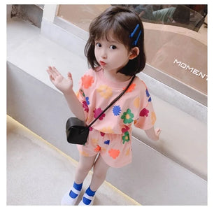 Kid's Polyester O-Neck Short Sleeve Printed Casual Wear Clothes