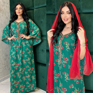 Women's Arabian Polyester Full Sleeve Floral Pattern Casual Dresses