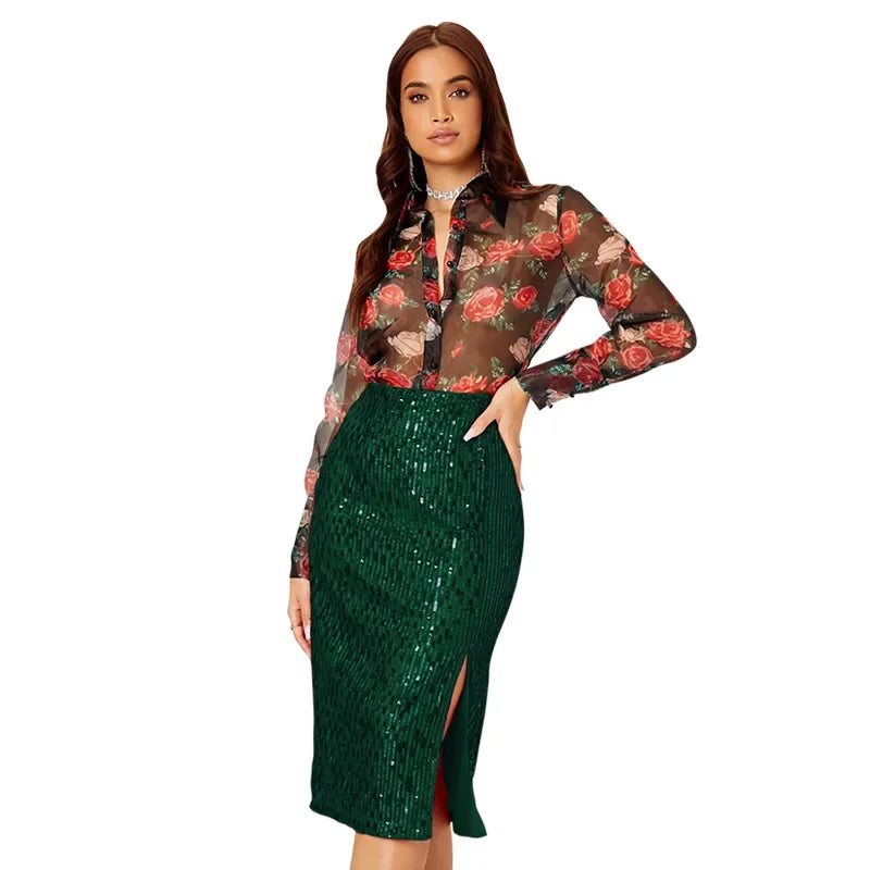 Women's Polyester Quick-Dry Sequined Pattern Casual Wear Skirts