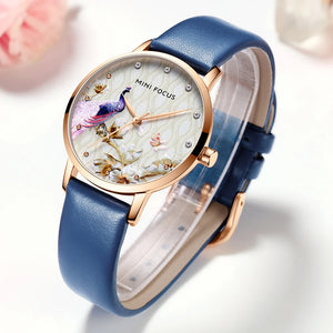 Women's Leather Round Shaped Waterproof Luxury Elegant Wrist Watch