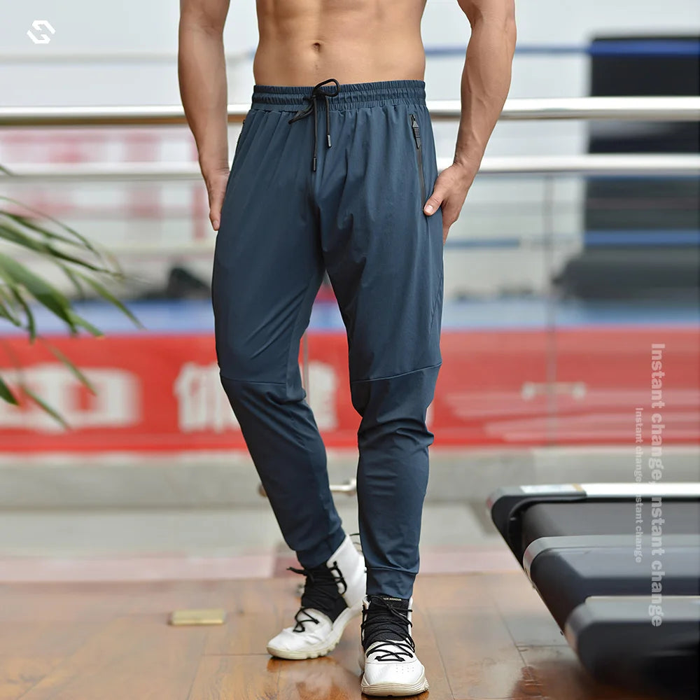 Men's Nylon Drawstring Closure Quick-Drying Gymwear Trousers