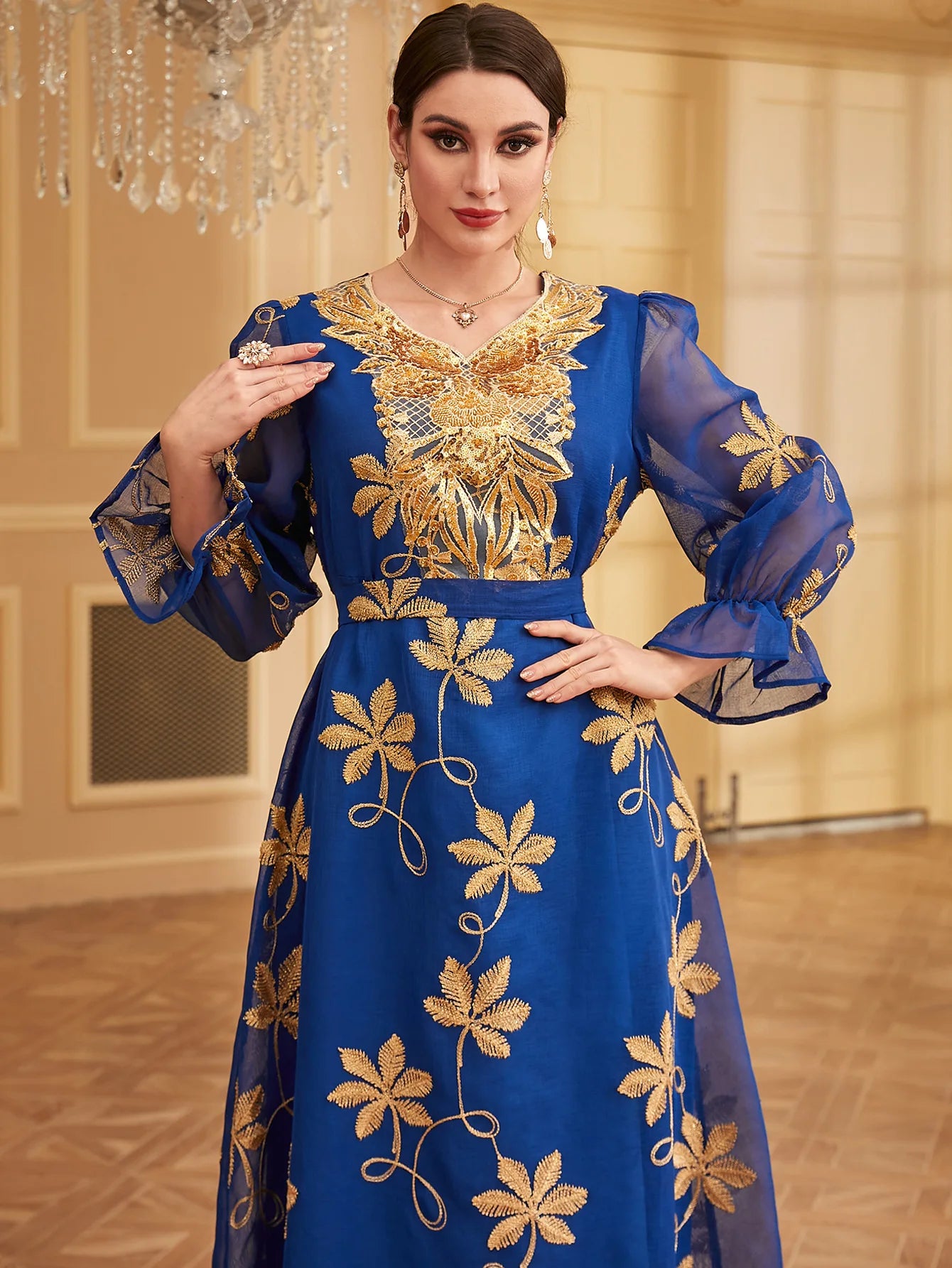 Women's Arabian Polyester Full Sleeves Embroidery Pattern Dress