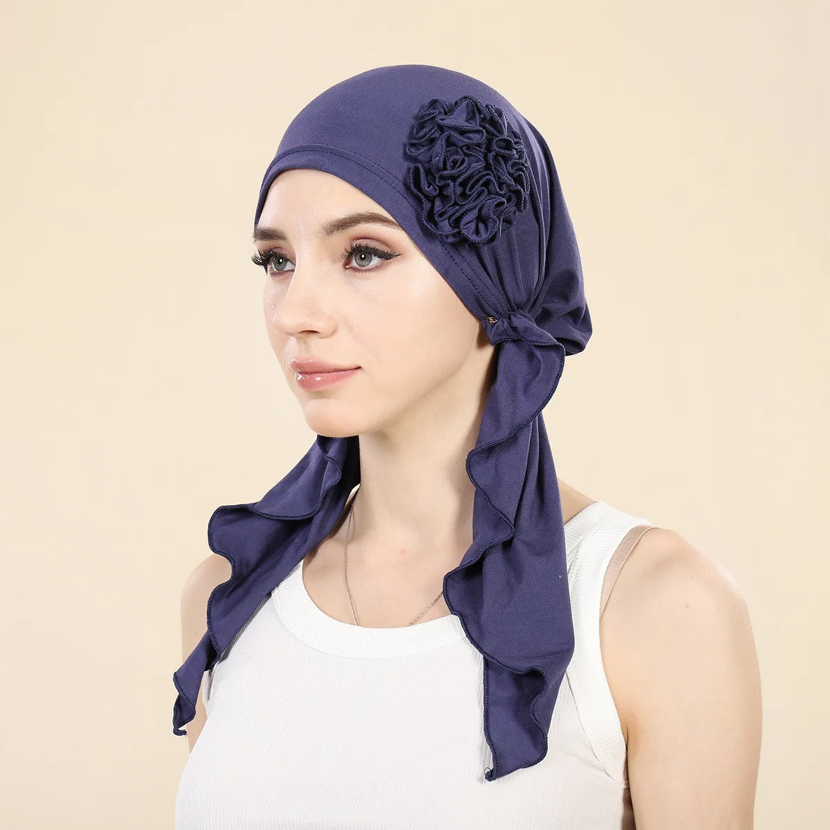 Women's Arabian Polyester Headwear Flower Pattern Casual Hijabs