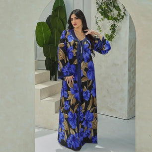 Women's Arabian Polyester Full Sleeve Floral Pattern Casual Dress