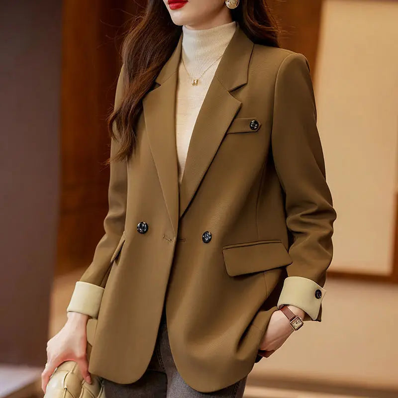 Women's Notched Collar Long Sleeve Double Breasted Chic Blazer