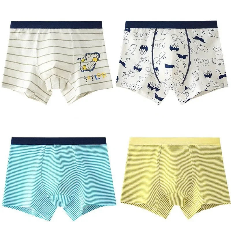 Kid's Boys 4Pcs Cotton Quick-Dry Printed Pattern Underwear Shorts