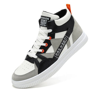 Men's Leather Round Toe Lace-up Closure Sports Wear Sneakers