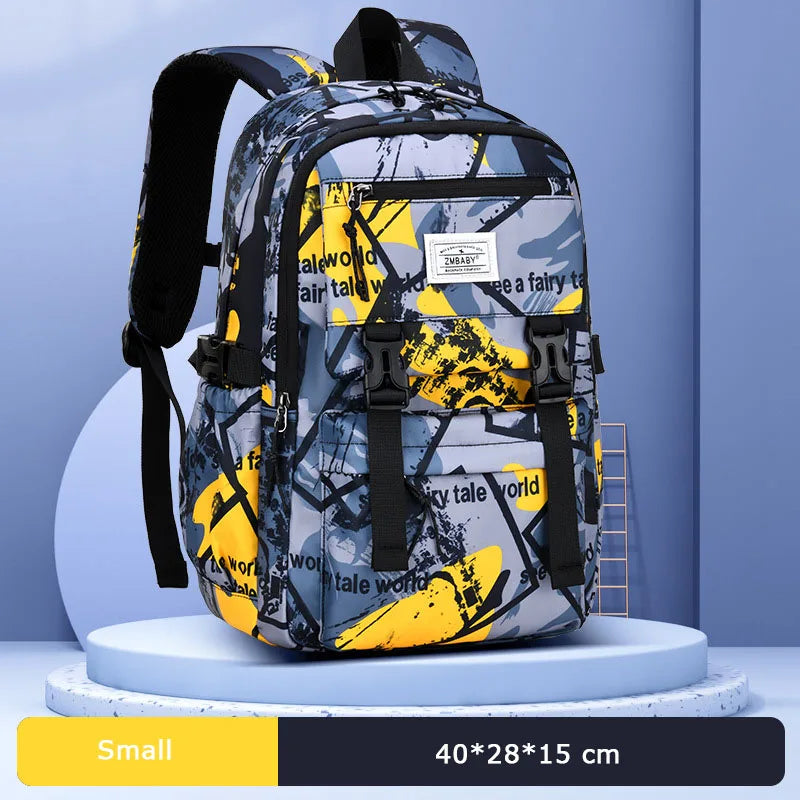 Kid's Nylon Zipper Closure Letter Pattern Trendy School Backpack